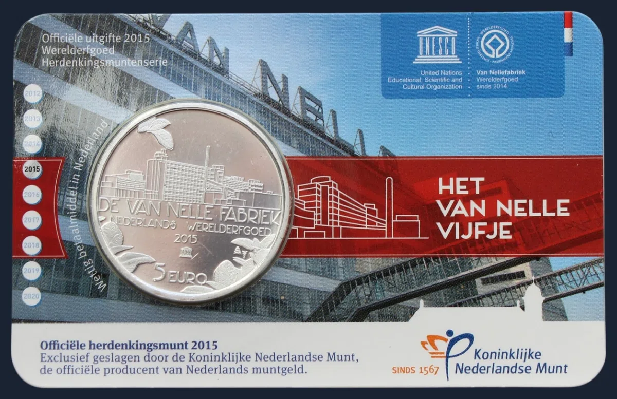 Nederland 5 euro 2015 coincard Van Nellefabriek UNC