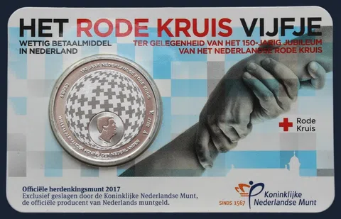 5 euro 2017 Nederland Rode Kruis 150 jaar Coincard UNC