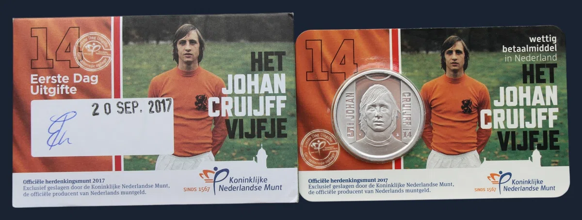 Nederland 5 euro 2017 Johan Cruijff coincard eerste dag uitgifte