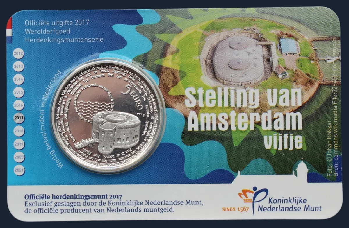 Nederland 5 euro 2017 Stelling van Amsterdam coincard UNC