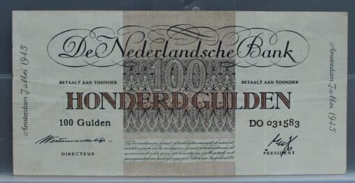 100 Gulden 1945 Geldzuivering – NVMH 119-1A netjes!