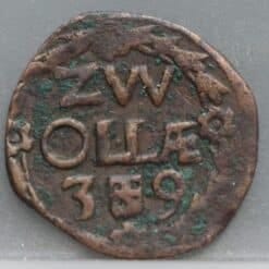 1 Duit Zwolle 1639 - zeldzaam - variant met recht wapen!