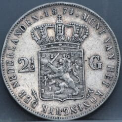 Alternative view of 2 1/2 gulden 1874 - rijksdaalder 1874 Willem 3 met klaverblad